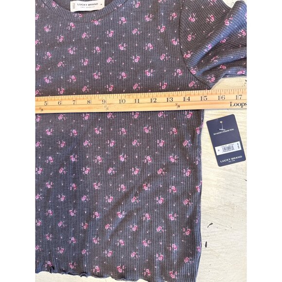 Lucky Brand Girl's Gray Floral Long Sleeve Ribbed Henley Top Size M Kids - Picture 3 of 7